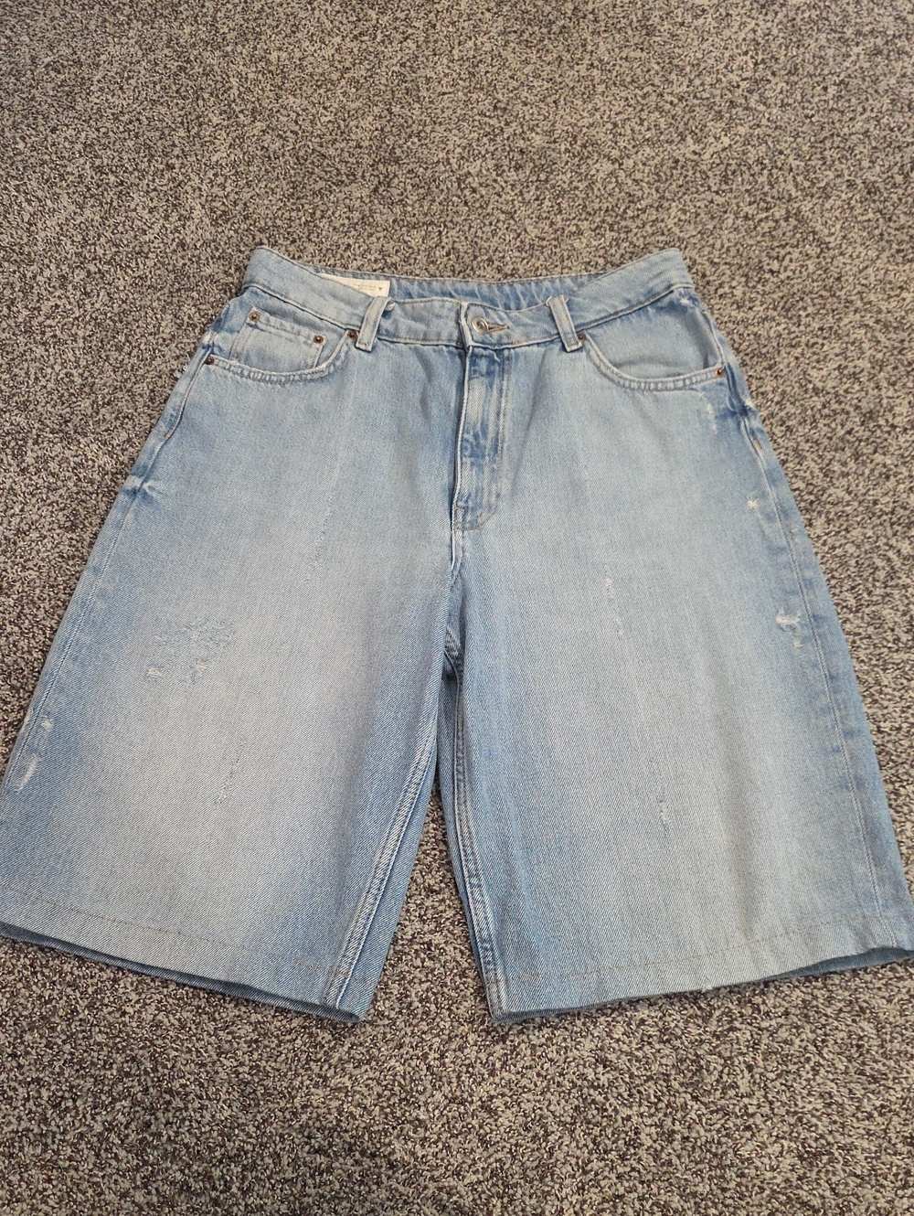 Zara Faded Light Blue Denim Baggy Bermuda Shorts/Jorts